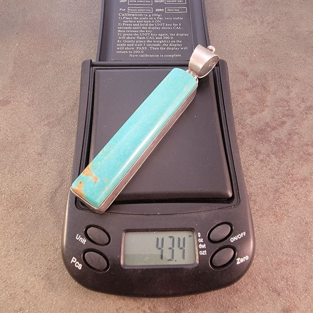 David Troutman Silver Creations Long Blue Turquoise Statement Pendant - Picture 8 of 8